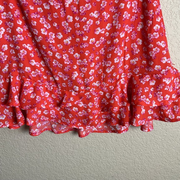 Blue Rain Womens XS Orange Floral Mini Skirt Boho Zip‎ Back Ruffles - Picture 3 of 8